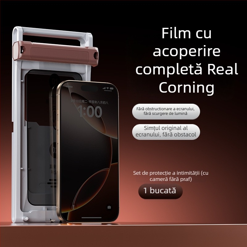 Protecție ecran din sticlă temperată pentru Apple 16Pro, acoperire completă, anti-spionaj, anti-amprentă, rezistent la praf, HD, montaj rapid