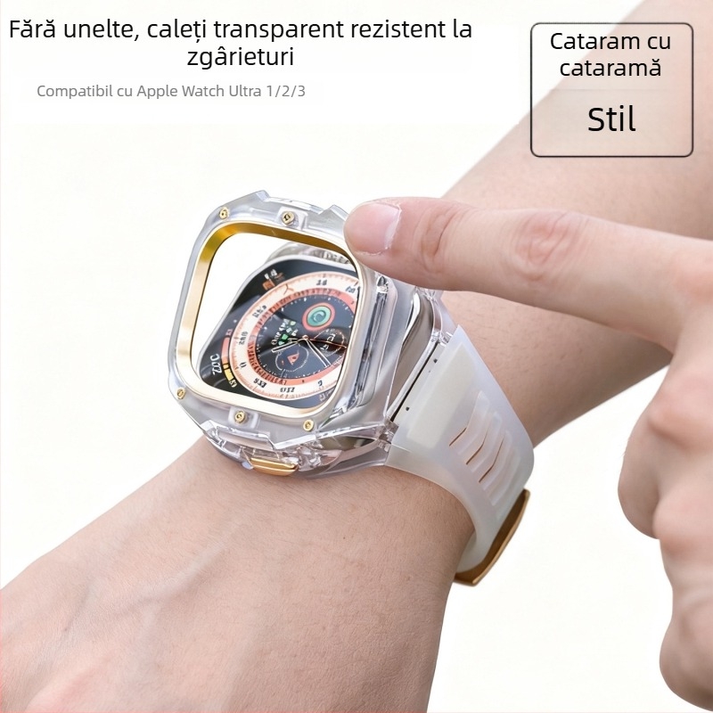 Ultra3 husă pentru Apple Watch cu eliberare rapidă, carcasă de protecție integrată transparentă (Material: PC + silica gel; Compatibil: Apple Watch; Greutate: 43 g)
