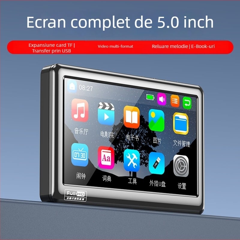 V5 MP5 Player cu ecran tactil capacitiv, suport card TF, baterie Li-ion 3200mAh, redă MP3/WAV/APE și fișiere AVI/RMVB