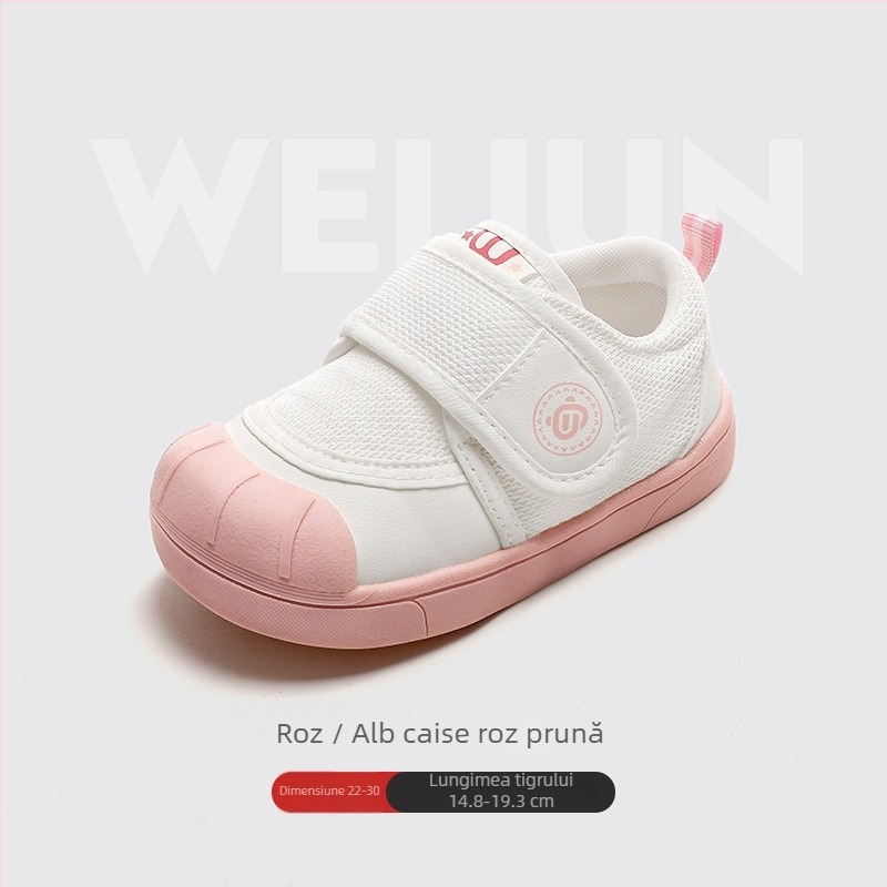 Pantofi de copii din pânză cu Velcro, talpă din cauciuc antiderapant pentru interior, partea superioară din pânză, branț EVA, căptușeală din bumbac, respirabili, broderie casual