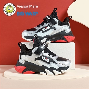 Adidași unisex de baschet pentru copii Bumblebee, stil de iarnă, închidere Velcro, partea superioară din piele sintetică, model în dungi, talpă EVA, talpă groasă