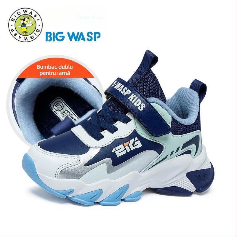 Adidași unisex de baschet pentru copii Bumblebee, stil de iarnă, închidere Velcro, partea superioară din piele sintetică, model în dungi, talpă EVA, talpă groasă