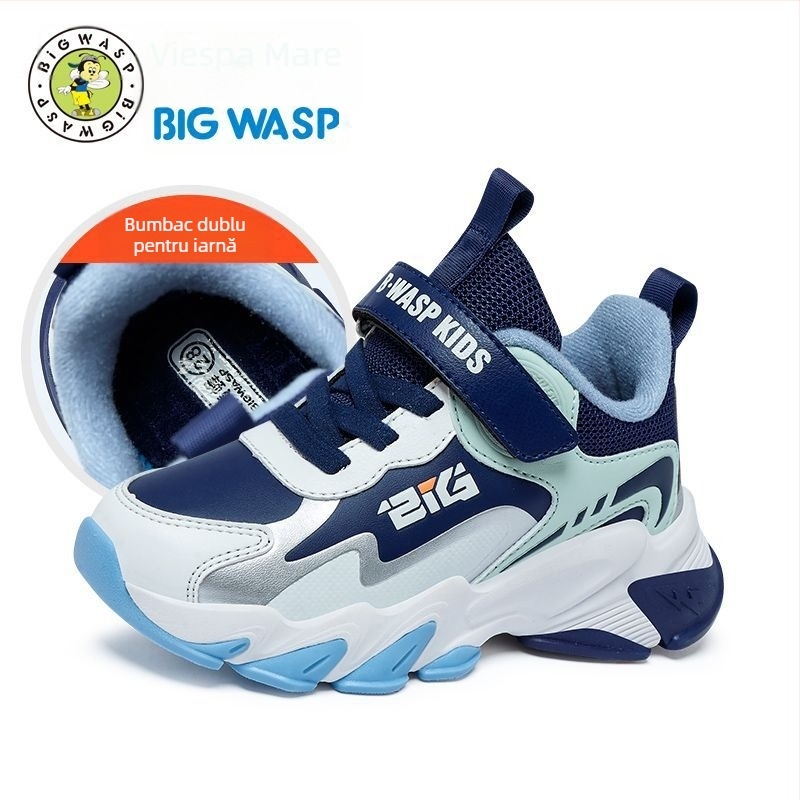 Adidași unisex de baschet pentru copii Bumblebee, stil de iarnă, închidere Velcro, partea superioară din piele sintetică, model în dungi, talpă EVA, talpă groasă