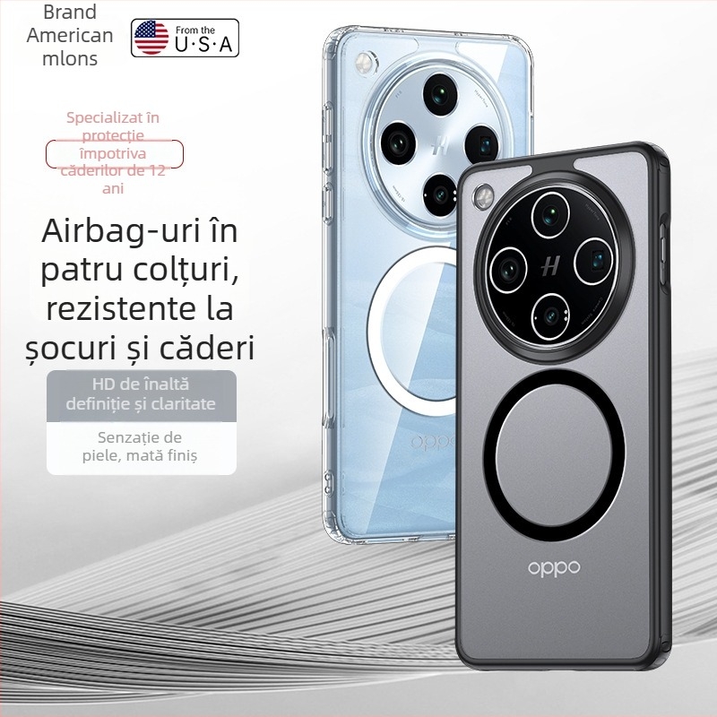 OPPO Find X8 Ultra / X8s+ husă transparentă magnetică mată pentru telefon — Material German Bayern; aderență magnetică; protecție la șoc; disipare căldură; antiamprentare