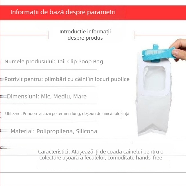 Unealtă de adunare a fecalelor de câine pentru exterior, clips pentru pungă, plastic, gură plată, grosime normală