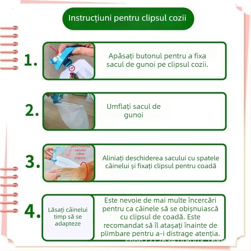 Unealtă de adunare a fecalelor de câine pentru exterior, clips pentru pungă, plastic, gură plată, grosime normală