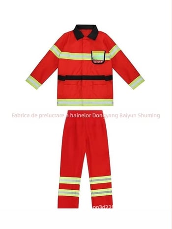 Costum pentru copii pentru spectacol de pompieri - 100% poliester, tratament moale al țesăturii, siguranță clasa B, pentru copii 3–8 ani