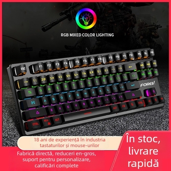 Tastatură mecanică Q301, 87 taste, switch-uri cu ax verde, iluminare RGB, conectare prin cablu, rezistentă la apă