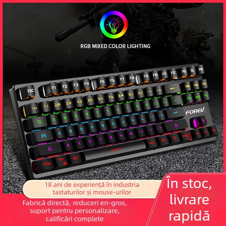 Tastatură mecanică Q301, 87 taste, switch-uri cu ax verde, iluminare RGB, conectare prin cablu, rezistentă la apă