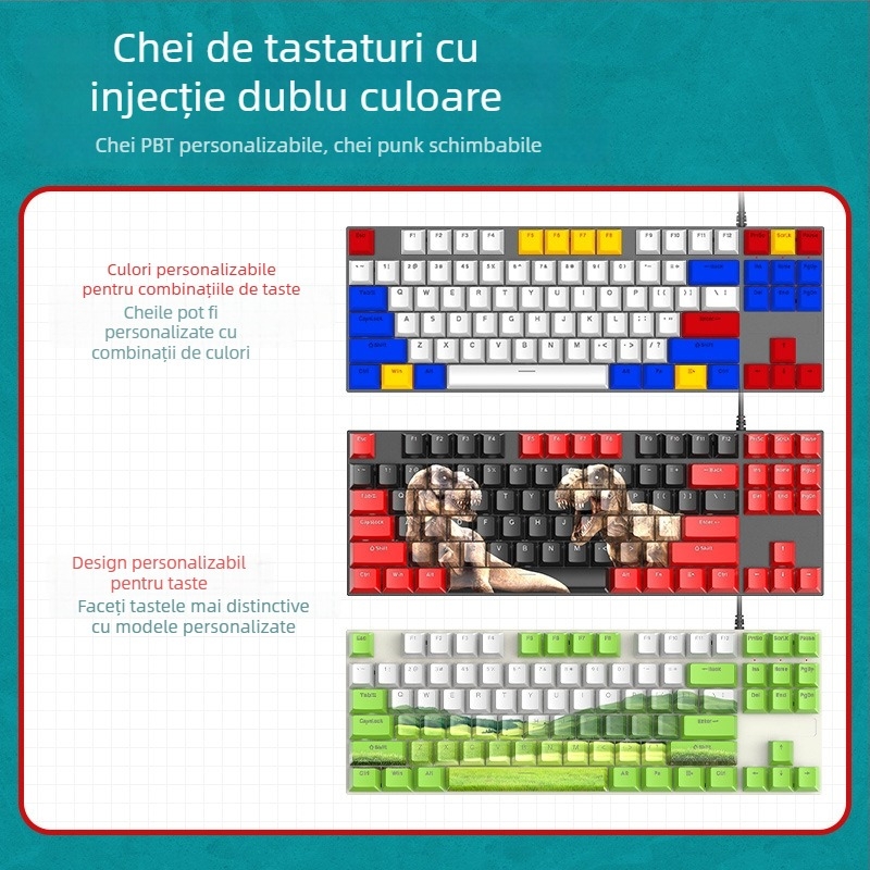 Tastatură mecanică Q301, 87 taste, switch-uri cu ax verde, iluminare RGB, conectare prin cablu, rezistentă la apă