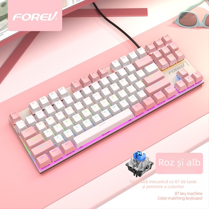 Tastatură mecanică Q301, 87 taste, switch-uri cu ax verde, iluminare RGB, conectare prin cablu, rezistentă la apă