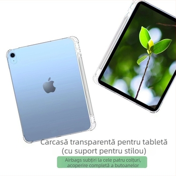Carcasă transparentă din TPU pentru iPad cu colțuri amortizoare și slot pentru stilou, antișoc, antiamprentă
