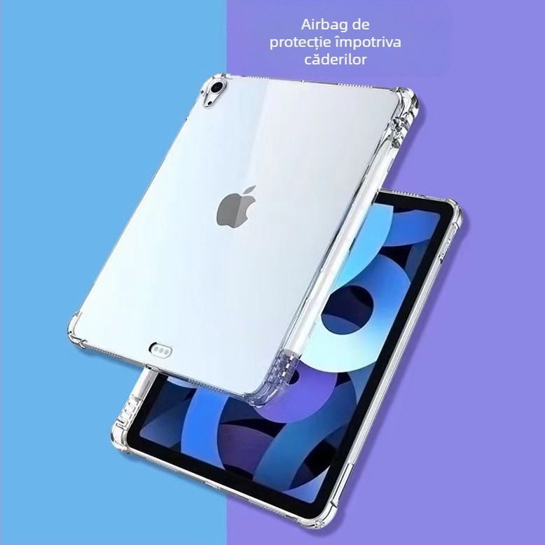 Carcasă transparentă din TPU pentru iPad cu colțuri amortizoare și slot pentru stilou, antișoc, antiamprentă