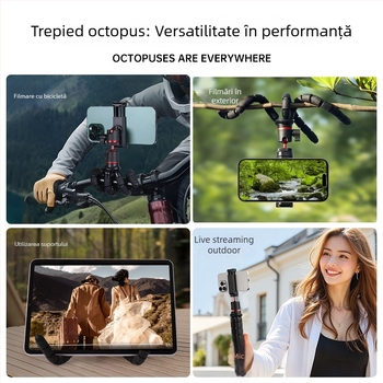 Suport pentru telefon cu trepied flexibil și Bluetooth, pentru GoPro și DJI Osmo – compatibil universal, materiale ABS/silicon/ aluminiu 5053