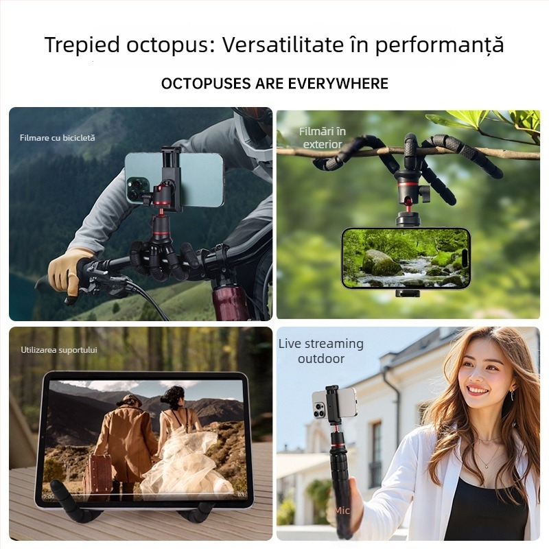 Suport pentru telefon cu trepied flexibil și Bluetooth, pentru GoPro și DJI Osmo – compatibil universal, materiale ABS/silicon/ aluminiu 5053