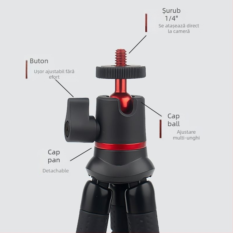 Suport pentru telefon cu trepied flexibil și Bluetooth, pentru GoPro și DJI Osmo – compatibil universal, materiale ABS/silicon/ aluminiu 5053