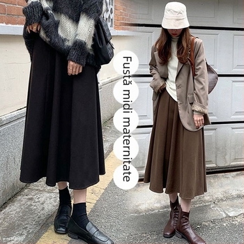 Fustă de maternitate midi cu susținere reglabilă a burții — țesătură din fibră acrilică, conținut principal 95%+, lungime midi, croială neregulată