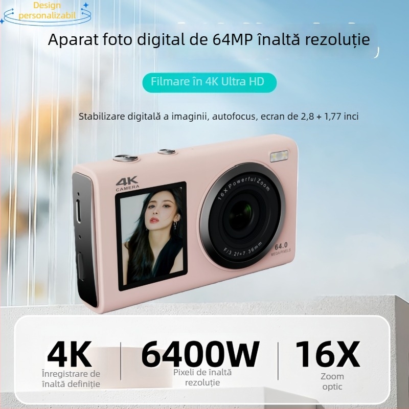 Dv80j Cameră digitală cu card — Senzor CCD 24MP, Zoom optic 16x, Rezoluție max. 4320×3240, Ecran LCD 2.8-inch, 64GB memorie internă