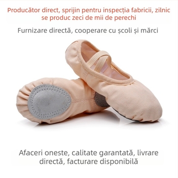 Pantofi de dans pentru copii - partea superioară din pânză, talpa din piele, respirabili, ușori, pentru balet și dans latino