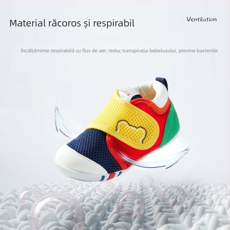 Pantofi Rabbit pentru copii mici — exterior din plasă, închidere Velcro, respirabili, antiderapant, rezistenți la uzură