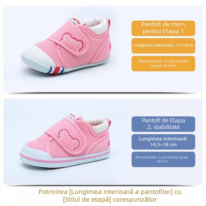 Pantofi Rabbit pentru copii mici — exterior din plasă, închidere Velcro, respirabili, antiderapant, rezistenți la uzură