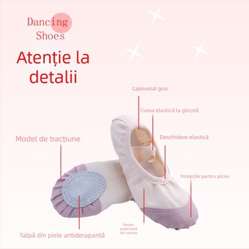 Pantofi de dans pentru balet, modern, latino - partea superioară din pânză, talpă din piele, unisex, ușoare