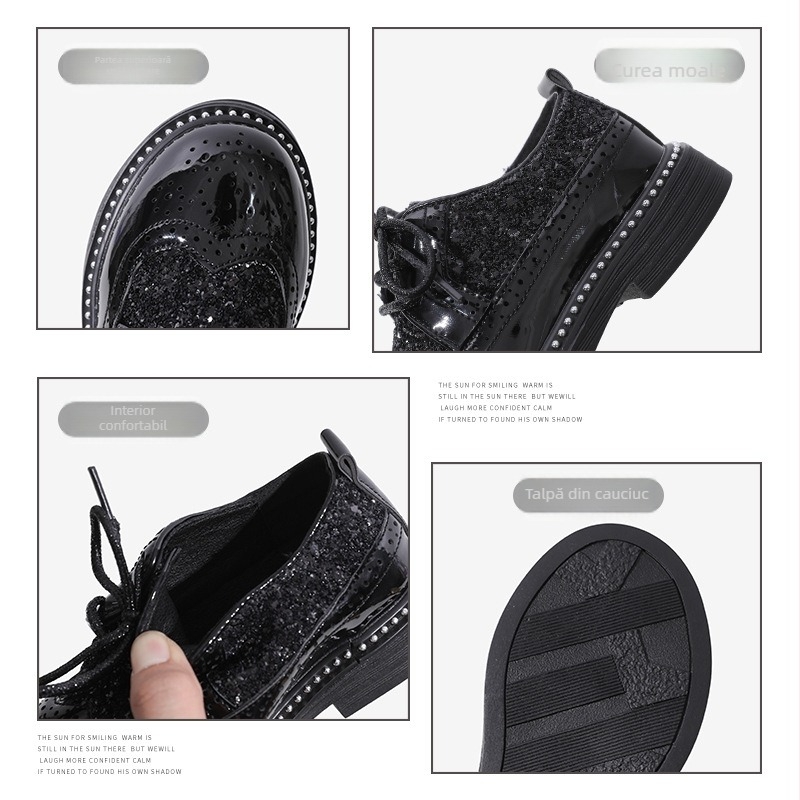 Pantofi din piele pentru băieți, stil englezesc, talpă din cauciuc, talpă PU, respirabili, anti-derapare