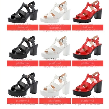 Sandale feminine fashion cu platformă și toc gros, degete deschise, partea superioară microfibră, căptușeală microfibră, închidere cu cataramă