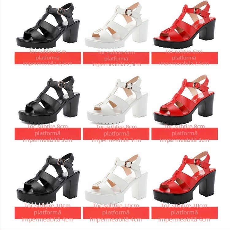 Sandale feminine fashion cu platformă și toc gros, degete deschise, partea superioară microfibră, căptușeală microfibră, închidere cu cataramă