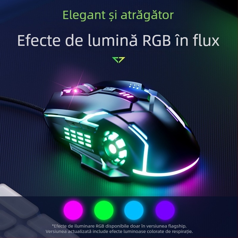 Mouse de gaming cu fir, 6 butoane, USB, 3000 DPI, DPI reglabil, design ergonomic, rotiță de derulare cu patru direcții