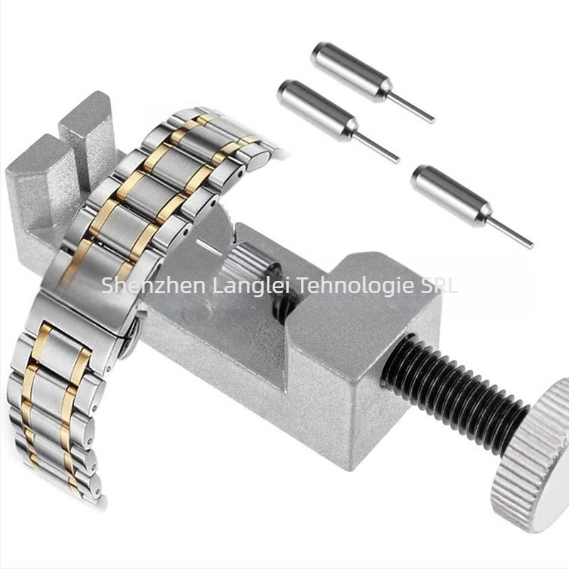 Unealtă metalică pentru repararea ceasurilor, cu înălțime reglabilă, pentru demontarea și reglarea curelelor