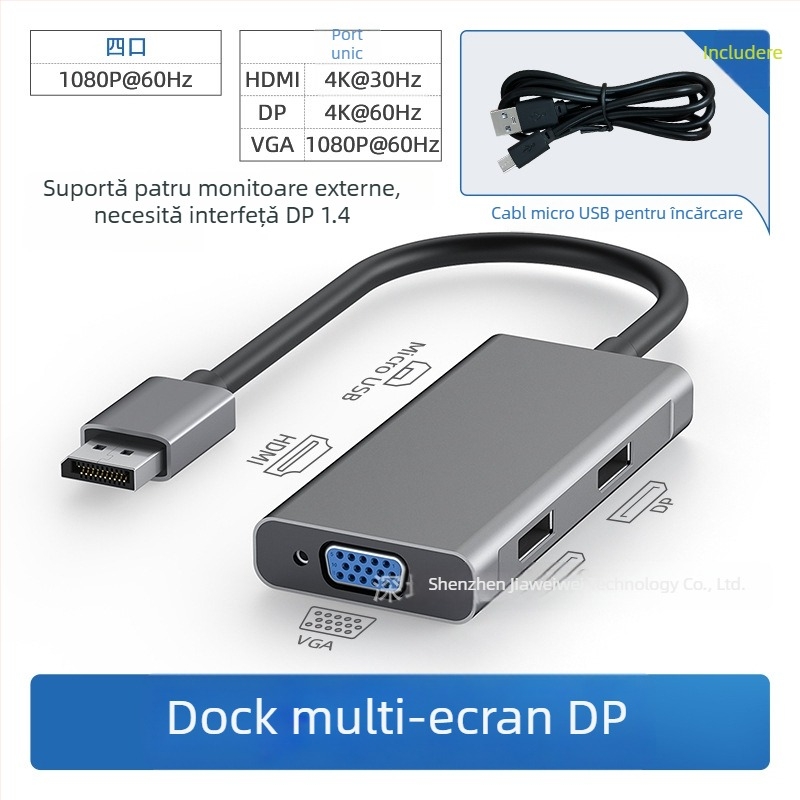 Docking station Type-C către HDMI dual, 1–2 ieșiri HDMI, lățime de bandă 21Gbps, cablu 0,2 m