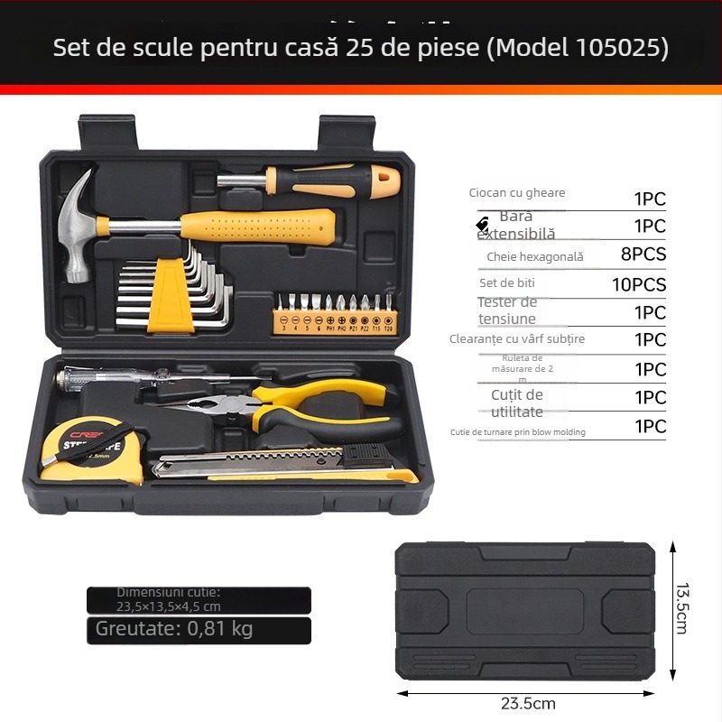 Kit de 25 de unelte pentru casă din oțel carbon – utilizare casnică, conform standardului național