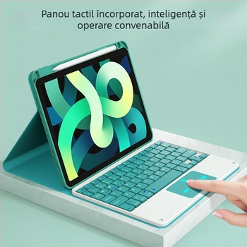 Husă cu tastatură Bluetooth și touchpad, slot pentru stilou; Material silicon, finisaj piele, disipare căldură, rezistență la uzură, protecție la cădere