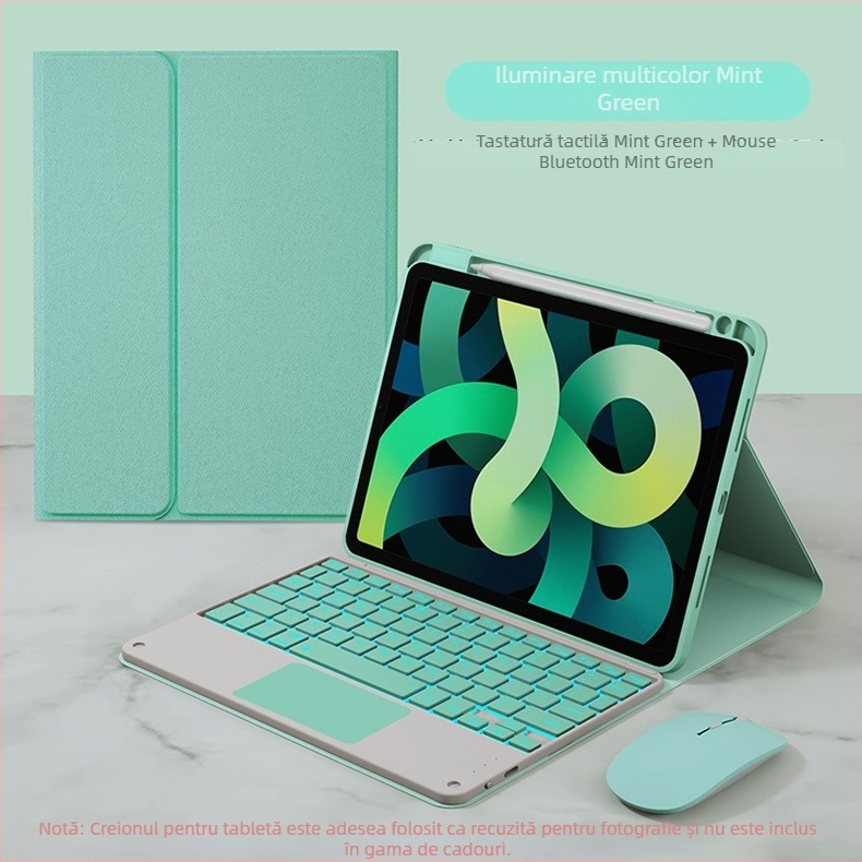 Husă cu tastatură Bluetooth și touchpad, slot pentru stilou; Material silicon, finisaj piele, disipare căldură, rezistență la uzură, protecție la cădere