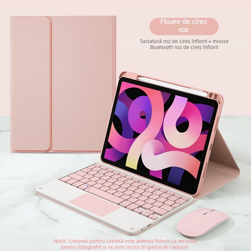 Husă cu tastatură Bluetooth și touchpad, slot pentru stilou; Material silicon, finisaj piele, disipare căldură, rezistență la uzură, protecție la cădere