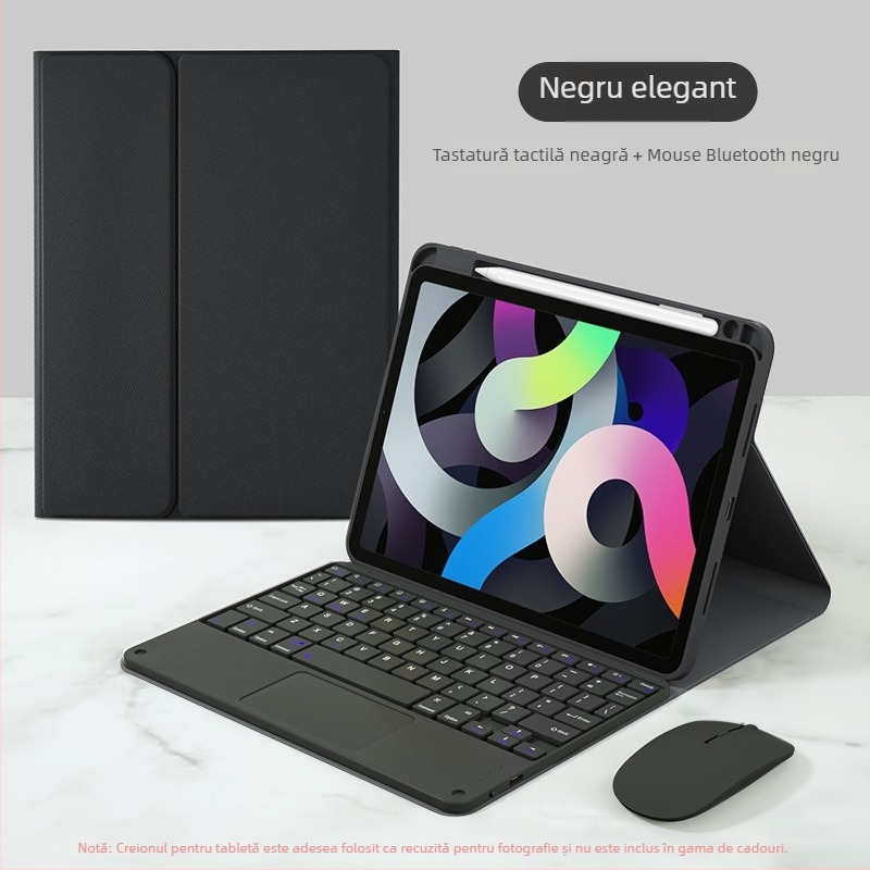 Husă cu tastatură Bluetooth și touchpad, slot pentru stilou; Material silicon, finisaj piele, disipare căldură, rezistență la uzură, protecție la cădere