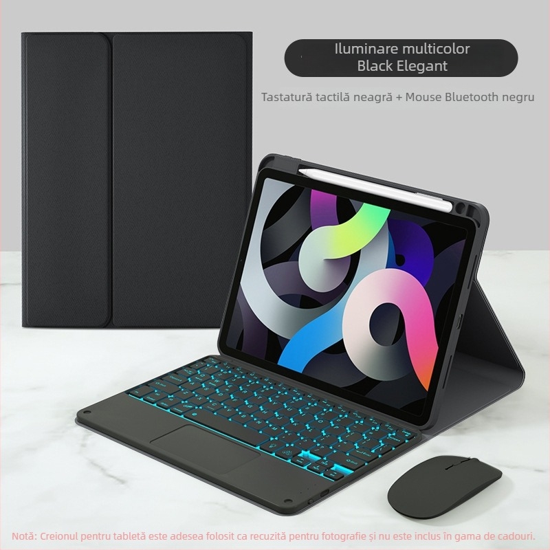 Husă cu tastatură Bluetooth și touchpad, slot pentru stilou; Material silicon, finisaj piele, disipare căldură, rezistență la uzură, protecție la cădere