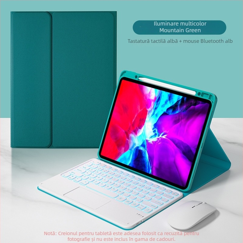 Husă cu tastatură Bluetooth și touchpad, slot pentru stilou; Material silicon, finisaj piele, disipare căldură, rezistență la uzură, protecție la cădere