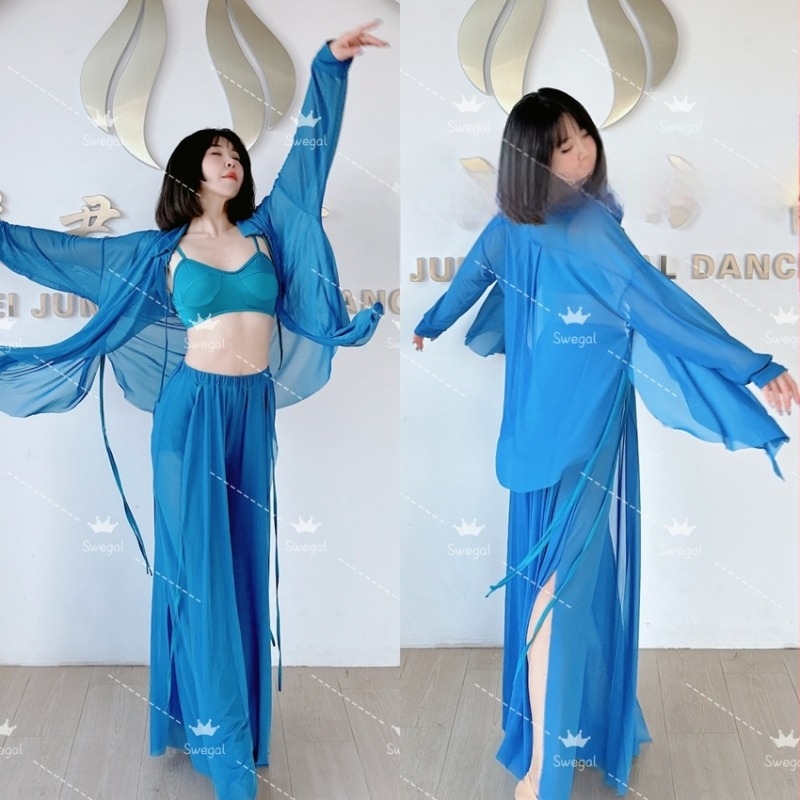 Costum de dans Belly Dance pentru antrenament, set din plasă 4 piese, prietenos cu pielea, poliester 30–50% în materialul principal și secundar, vara 2025