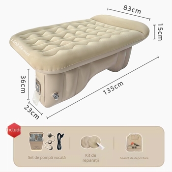 Pat gonflabil pentru banchetă din spate HM8519 | PVC ecologic | Umflare automată | Control vocal AI | Greutate maximă 300 kg