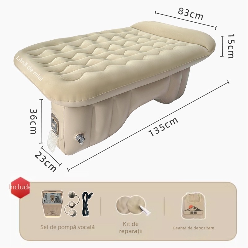 Pat gonflabil pentru banchetă din spate HM8519 | PVC ecologic | Umflare automată | Control vocal AI | Greutate maximă 300 kg