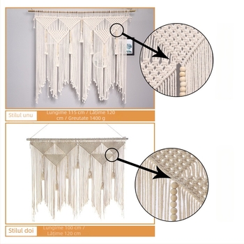 Tapiserie din bumbac, țesută manual, decor triunghiular pentru perete cu ciucuri albe