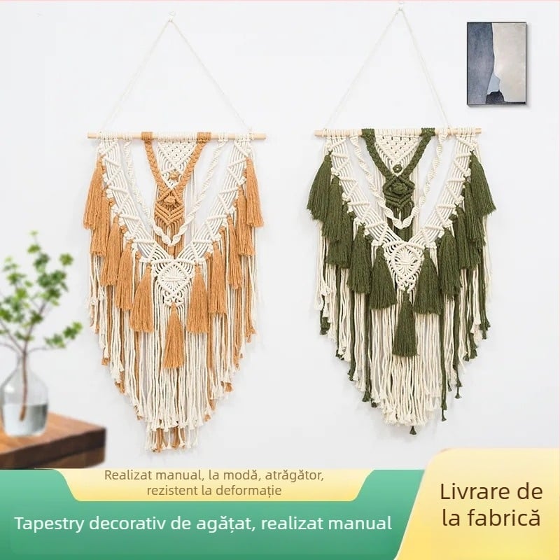 Tapiserie din bumbac, țesută manual, stil boem, formă dreptunghiulară, decor pentru living și dormitor.