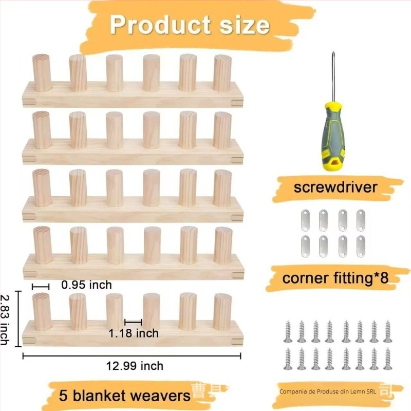 Qiaomusen Unealtă din lemn pătrată cu un singur vârf pentru DIY – Instrument multifuncțional pentru prosoape și goblen