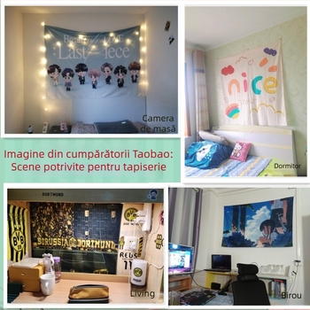 Tapiserie de fundal personalizabilă pentru streaming, poliester, ţesută cu maşina, formă dreptunghiulară, model cartoon/Anime, spălare manuală
