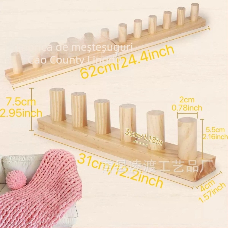 Instrument din lemn pentru tricotat DIY – bețișor scurt cu cap simplu pentru lână, pentru prosoape și goblenuri, stil minimalist, de agățat