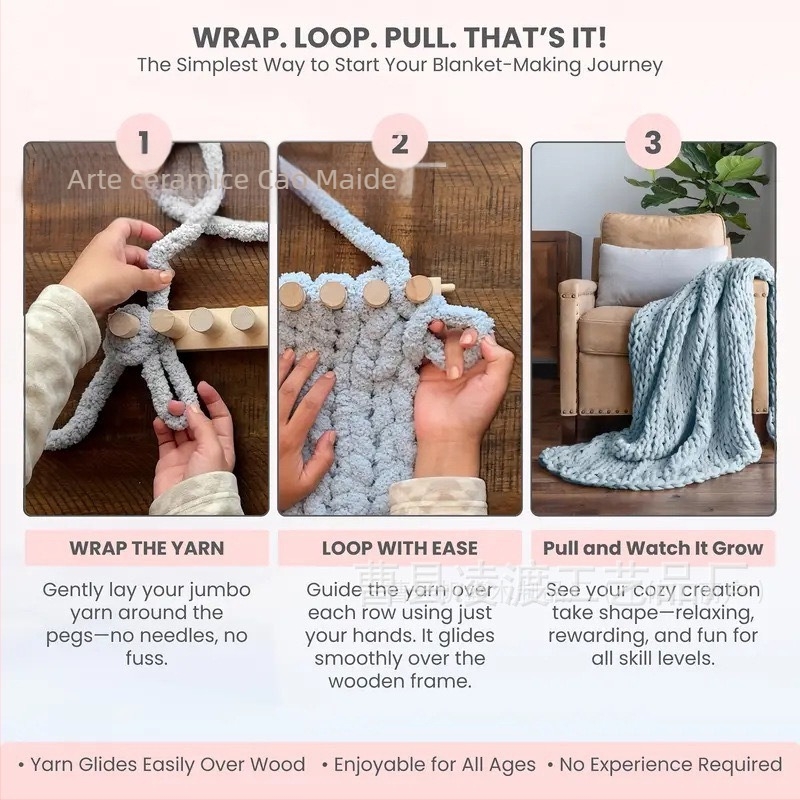 Instrument din lemn pentru tricotat DIY – bețișor scurt cu cap simplu pentru lână, pentru prosoape și goblenuri, stil minimalist, de agățat