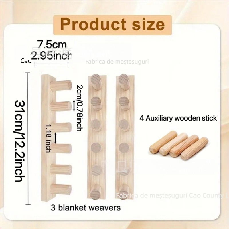 Instrument din lemn pentru tricotat DIY – bețișor scurt cu cap simplu pentru lână, pentru prosoape și goblenuri, stil minimalist, de agățat