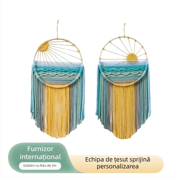 Tapiserie boemă din bumbac – țesută manual, decor pentru perete, formă pătrată